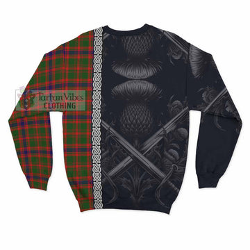 Kinninmont Tartan Sweatshirt with Family Crest Cross Sword Thistle Celtic Vibes - Tartan Vibes Clothing