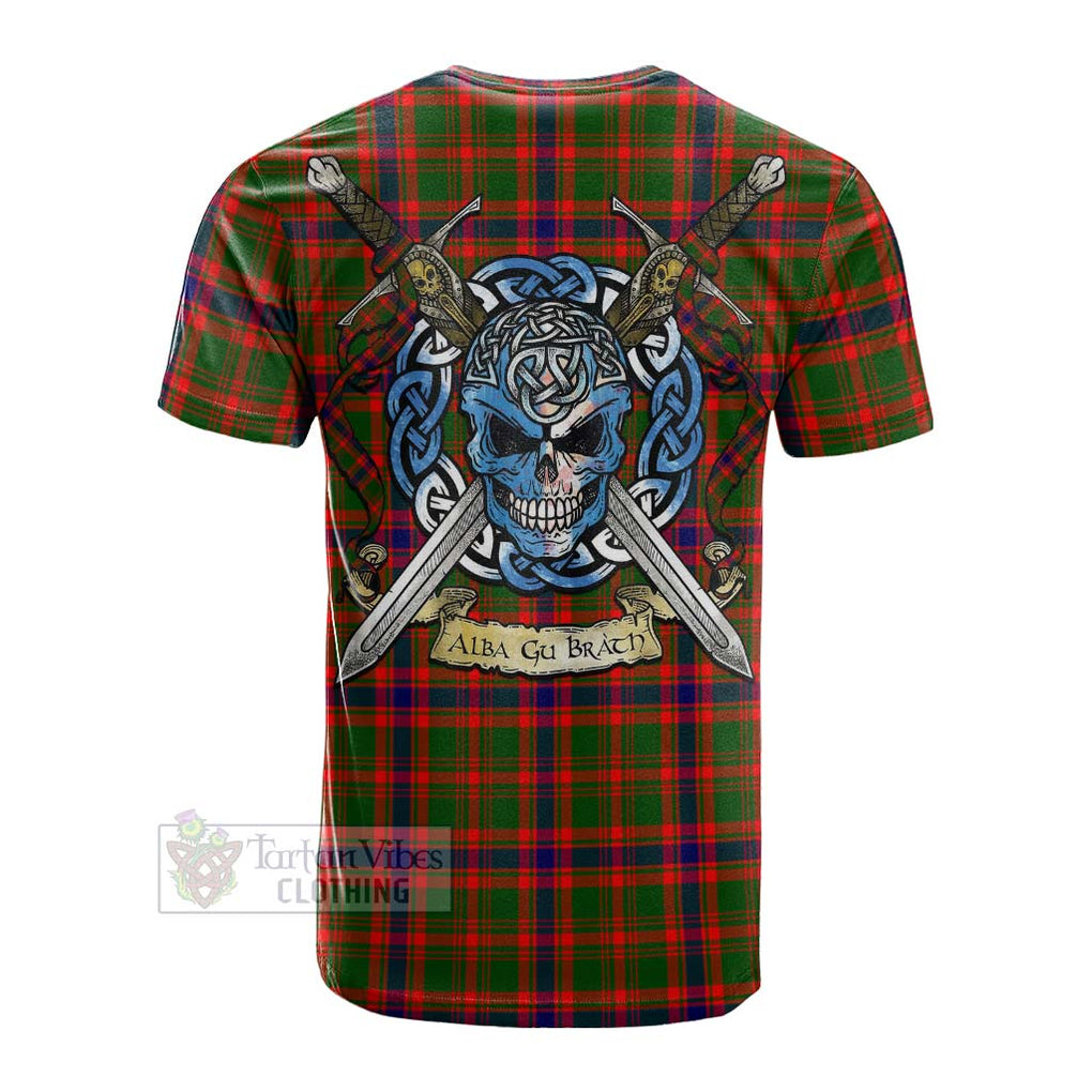 Kinninmont Tartan Cotton T-shirt with Family Crest Celtic Skull Style Men's Shirt - Tartan Vibes Clothing
