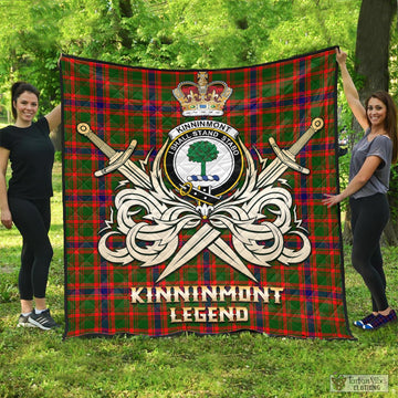 Kinninmont Tartan Quilt with Clan Crest and the Golden Sword of Courageous Legacy - Tartan Vibes Clothing