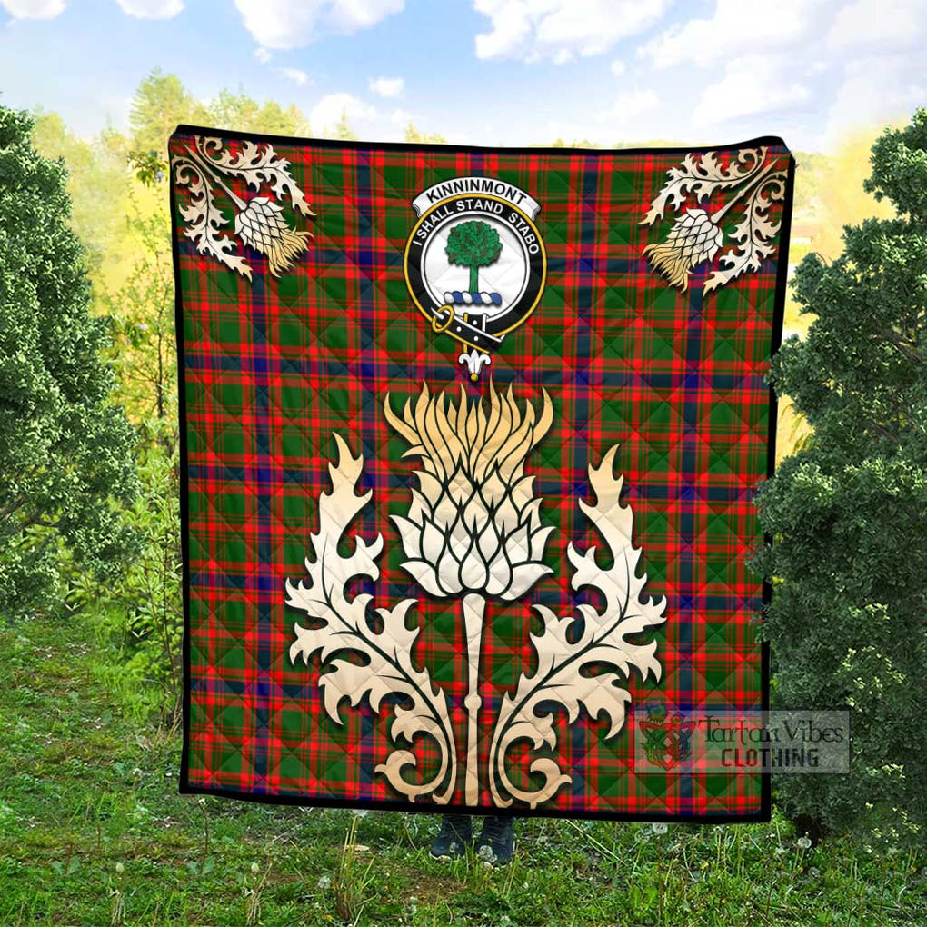 Kinninmont Tartan Quilt with Family Crest and Golden Thistle Style - Tartan Vibes Clothing