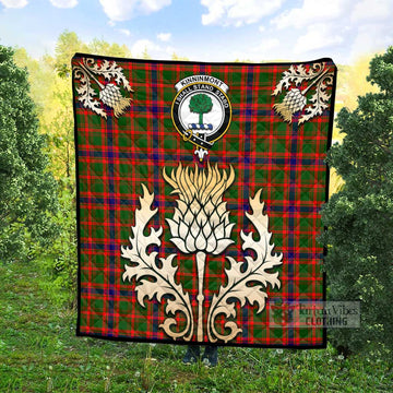 Kinninmont Tartan Quilt with Family Crest and Golden Thistle Style - Tartan Vibes Clothing