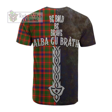Kinninmont Tartan Family Crest Cotton T-shirt Alba Gu Brath Be Brave Lion Ancient Style - Tartan Vibes Clothing