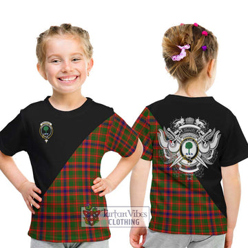 Kinninmont Tartan Kid T-Shirt with Family Crest and Military Logo Style - Tartan Vibes Clothing