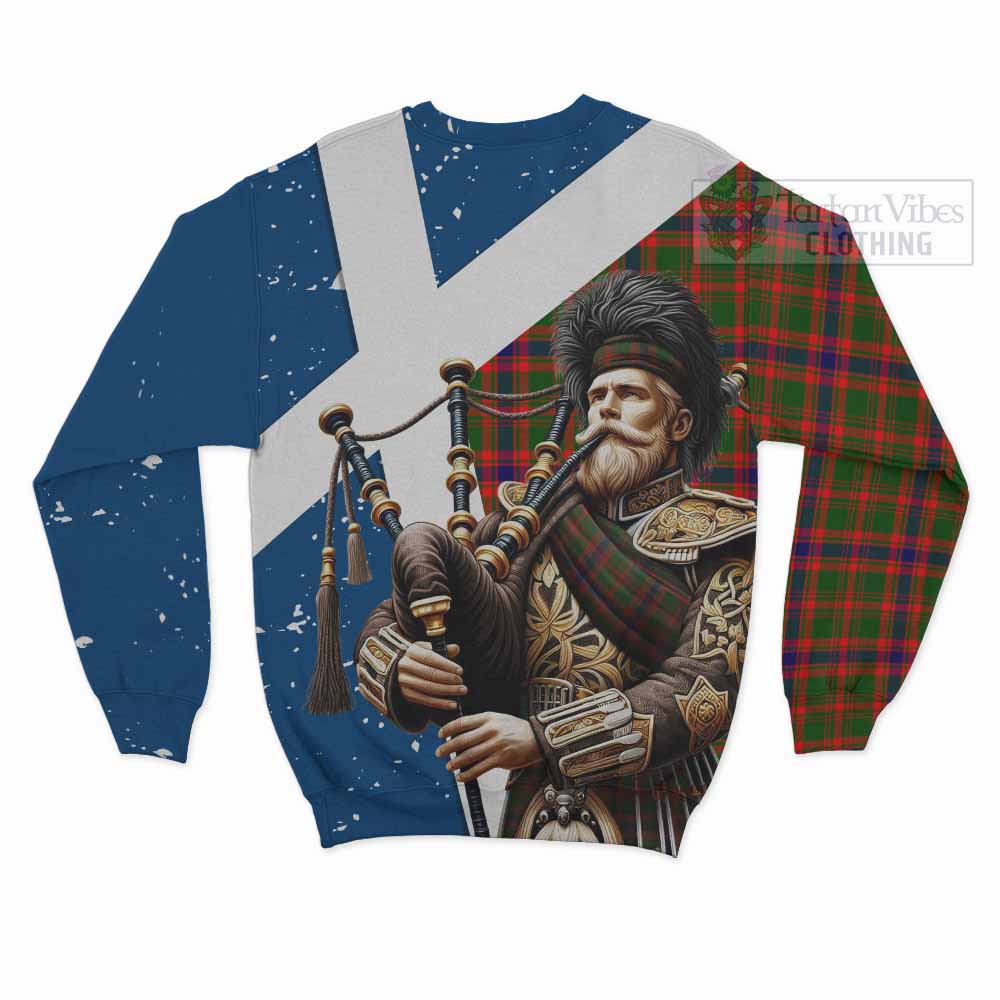 Kinninmont Tartan Sweatshirt with Family Crest Scottish Bagpiper Vibes - Tartan Vibes Clothing