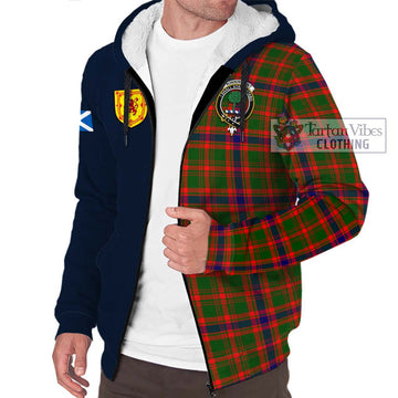 Kinninmont Tartan Sherpa Hoodie Alba with Scottish Lion Royal Arm Half Style - Tartan Vibes Clothing