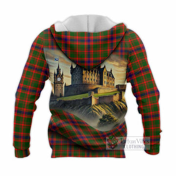Kinninmont Tartan Family Crest Knitted Hoodie with Scottish Ancient Castle Style - Tartan Vibes Clothing