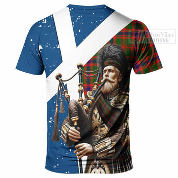 Kinninmont Tartan T-Shirt with Family Crest Scottish Bagpiper Vibes - Tartan Vibes Clothing