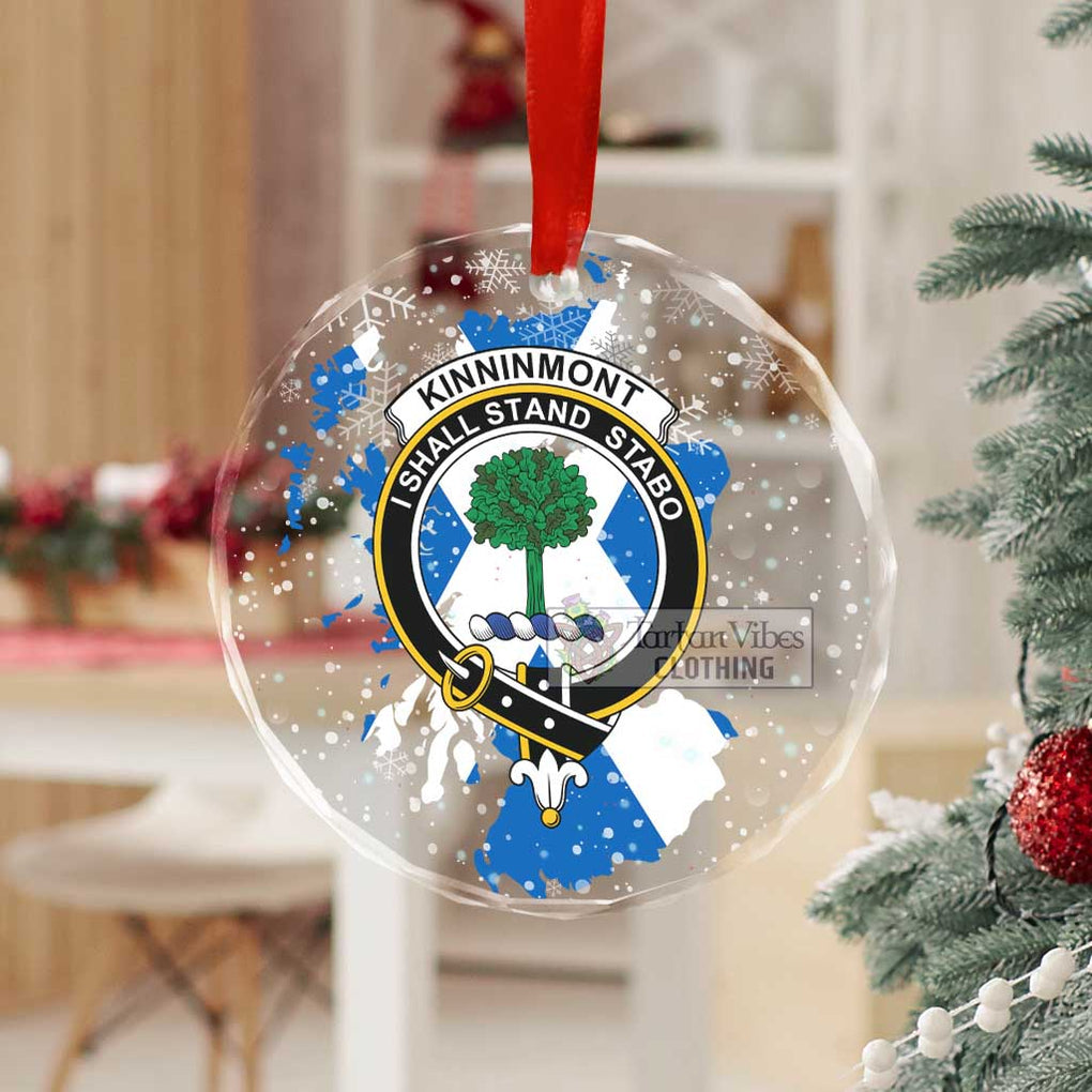 Kinninmont Clan Crest Christmas Glass Ornament with Scotland Map - 2D-tartanvibesclothing