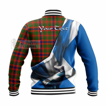 Kinninmont Tartan Baseball Jacket with Family Crest Scotland Patriotic Style - Tartan Vibes Clothing