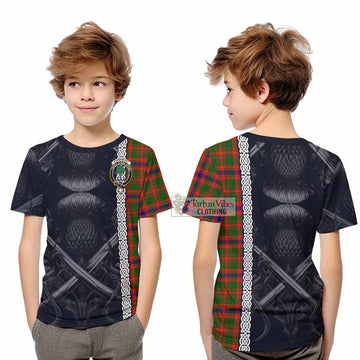 Kinninmont Tartan Kid T-Shirt with Family Crest Cross Sword Thistle Celtic Vibes - Tartan Vibes Clothing