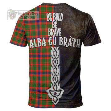 Kinninmont Tartan Family Crest T-Shirt Alba Gu Brath Be Brave Lion Ancient Style - Tartan Vibes Clothing