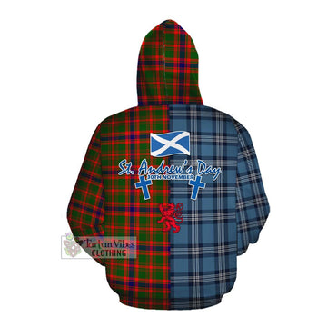 Kinninmont Tartan Cotton Hoodie Happy St. Andrew's Day Half Tartan Style Pullover Hoodie - Tartan Vibes Clothing