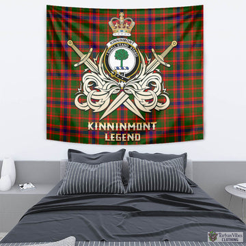 Kinninmont Tartan Tapestry with Clan Crest and the Golden Sword of Courageous Legacy - Tartan Vibes Clothing