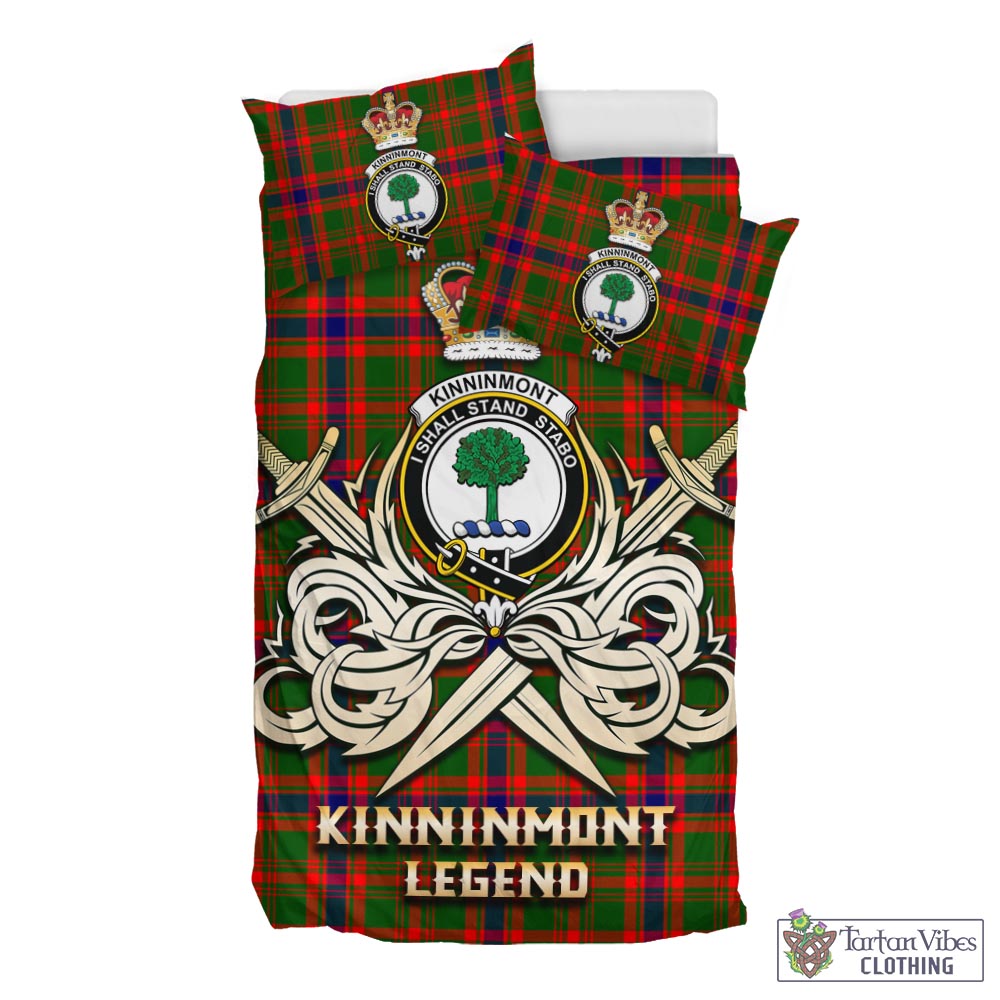 Tartan Vibes Clothing Kinninmont Tartan Bedding Set with Clan Crest and the Golden Sword of Courageous Legacy