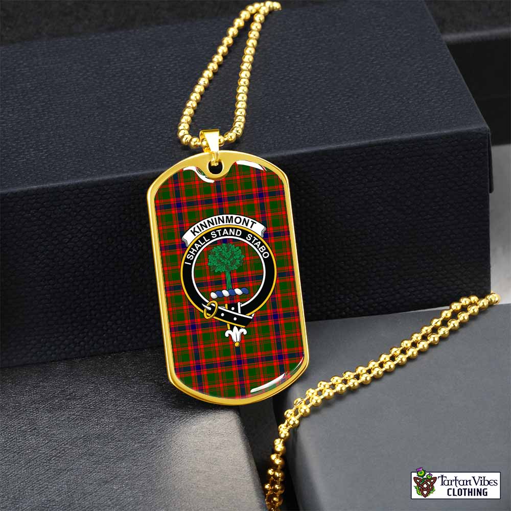 Kinninmont Tartan Dog Tag Necklace with Family Crest Gold No - Tartan Vibes Clothing