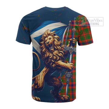 Kinninmont Tartan Family Crest Cotton T-shirt with Scottish Majestic Lion - Tartan Vibes Clothing