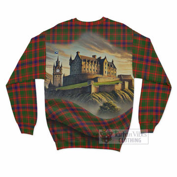 Kinninmont Tartan Family Crest Sweatshirt with Scottish Ancient Castle Style - Tartan Vibes Clothing