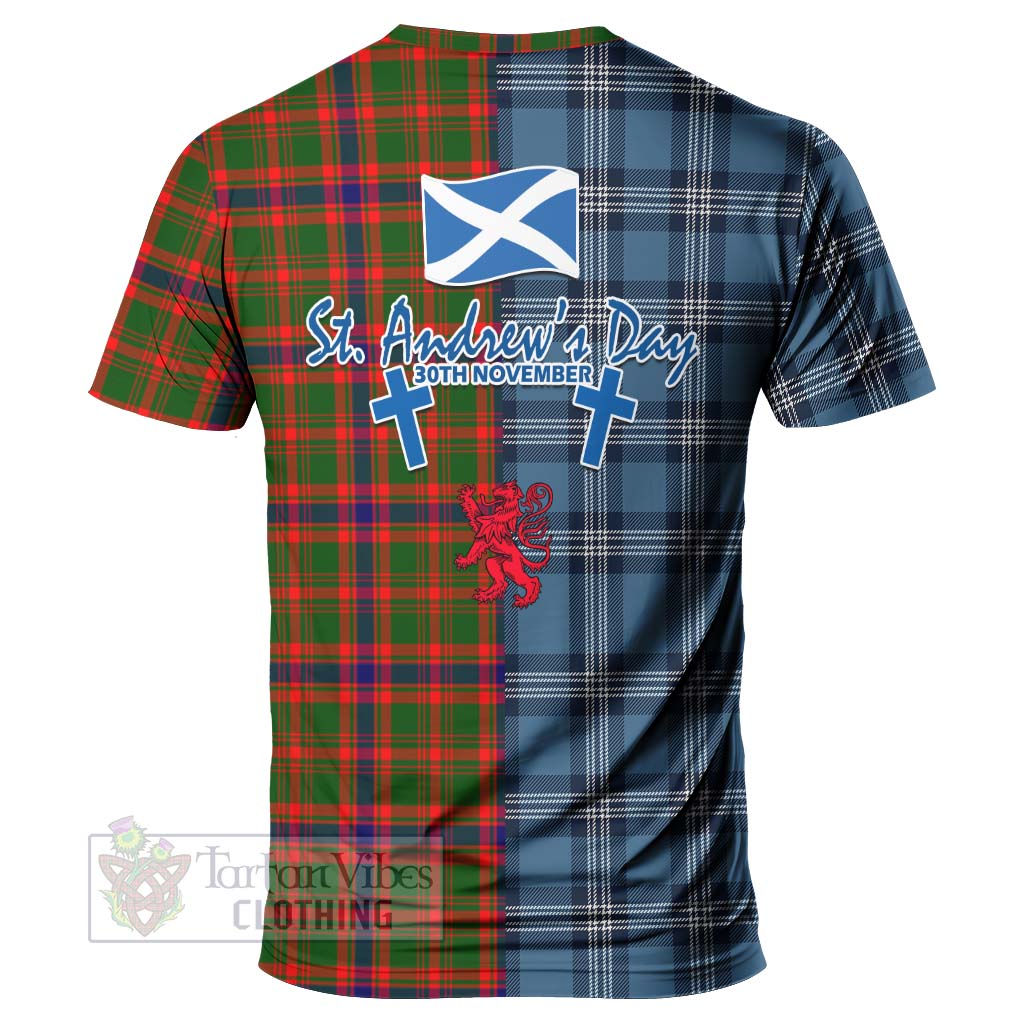 Kinninmont Tartan T-Shirt Happy St. Andrew's Day Half Tartan Style - Tartan Vibes Clothing