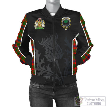 Kinninmont Tartan Bomber Jacket with Family Crest and Scottish Thistle Vibes Sport Style