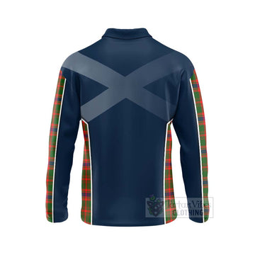 Tartan Vibes Clothing Kinninmont Tartan Long Sleeve Polo Shirt with Family Crest and Scottish Thistle Vibes Sport Style