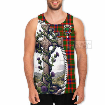 Kinninmont Tartan Men's Tank Top with Family Crest and St. Andrew's Cross Accented by Thistle Vines - Tartan Vibes Clothing