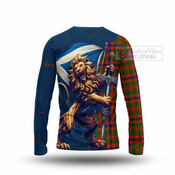 Kinninmont Tartan Family Crest Long Sleeve T-Shirt with Scottish Majestic Lion - Tartan Vibes Clothing