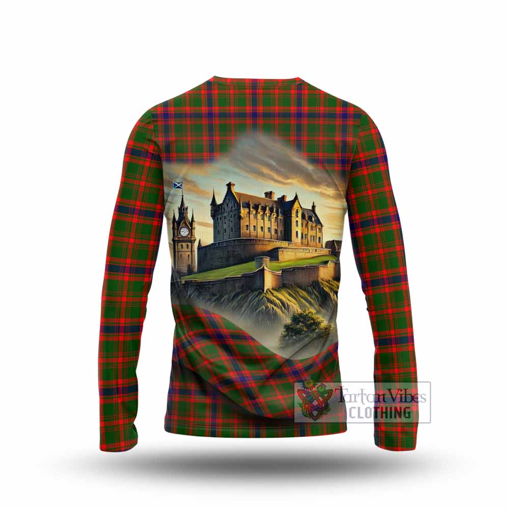 Kinninmont Tartan Family Crest Long Sleeve T-Shirt with Scottish Ancient Castle Style - Tartan Vibes Clothing