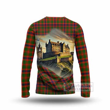 Kinninmont Tartan Family Crest Long Sleeve T-Shirt with Scottish Ancient Castle Style - Tartan Vibes Clothing