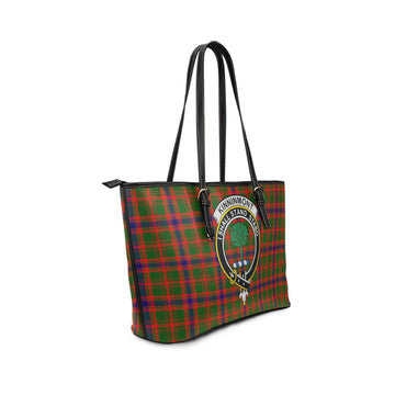 Kinninmont Tartan Leather Tote Bag with Family Crest