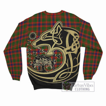 Kinninmont Tartan Sweatshirt with Family Crest Celtic Wolf Style - Tartan Vibes Clothing
