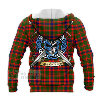 Kinninmont Tartan Knitted Hoodie with Family Crest Celtic Skull Style - Tartan Vibes Clothing