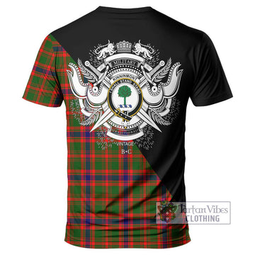 Kinninmont Tartan T-Shirt with Family Crest and Military Logo Style - Tartan Vibes Clothing