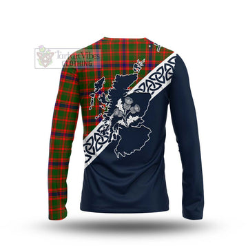 Kinninmont Tartan Long Sleeve T-Shirt Featuring Thistle and Scotland Map - Tartan Vibes Clothing