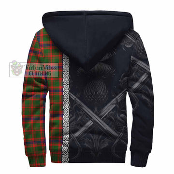Kinninmont Tartan Sherpa Hoodie with Family Crest Cross Sword Thistle Celtic Vibes - Tartan Vibes Clothing