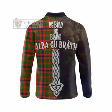 Kinninmont Tartan Family Crest Long Sleeve Polo Shirt Alba Gu Brath Be Brave Lion Ancient Style - Tartan Vibes Clothing