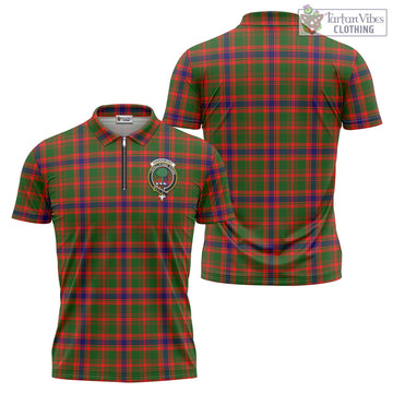 Kinninmont Tartan Zipper Polo Shirt with Family Crest - Tartan Vibes Clothing