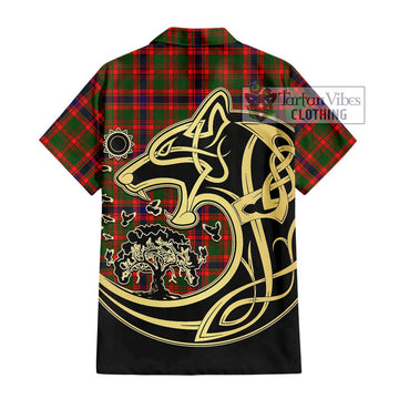 Kinninmont Tartan Hawaiian Shirt with Family Crest Celtic Wolf Style - Tartan Vibes Clothing
