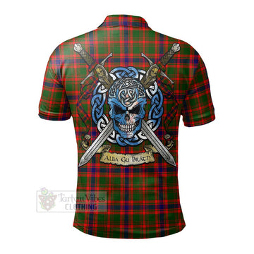 Kinninmont Tartan Polo Shirt with Family Crest Celtic Skull Style - Tartan Vibes Clothing