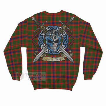 Kinninmont Tartan Sweatshirt with Family Crest Celtic Skull Style - Tartan Vibes Clothing