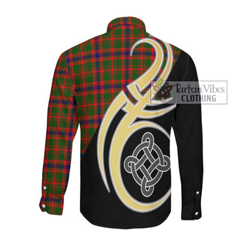 Kinninmont Tartan Long Sleeve Button Shirt with Family Crest and Celtic Symbol Style Men's Shirt - Tartan Vibes Clothing