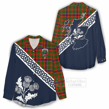 Kinninmont Tartan Women's Casual Shirt Featuring Thistle and Scotland Map - Tartan Vibes Clothing