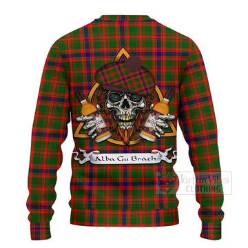 Kinninmont Tartan Ugly Sweater with Family Crest and Bearded Skull Holding Bottles of Whiskey - Tartan Vibes Clothing