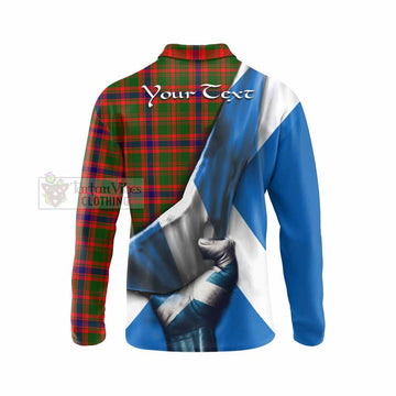 Kinninmont Tartan Long Sleeve Polo Shirt with Family Crest Scotland Patriotic Style - Tartan Vibes Clothing