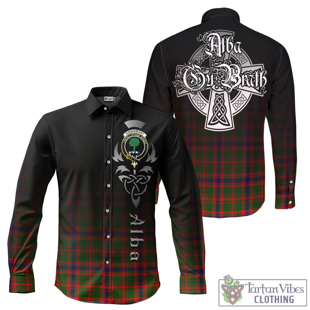 Kinninmont Tartan Long Sleeve Button Up Featuring Alba Gu Brath Family Crest Celtic Inspired - Tartan Vibes Clothing