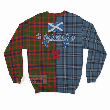 Kinninmont Tartan Sweatshirt Happy St. Andrew's Day Half Tartan Style - Tartan Vibes Clothing