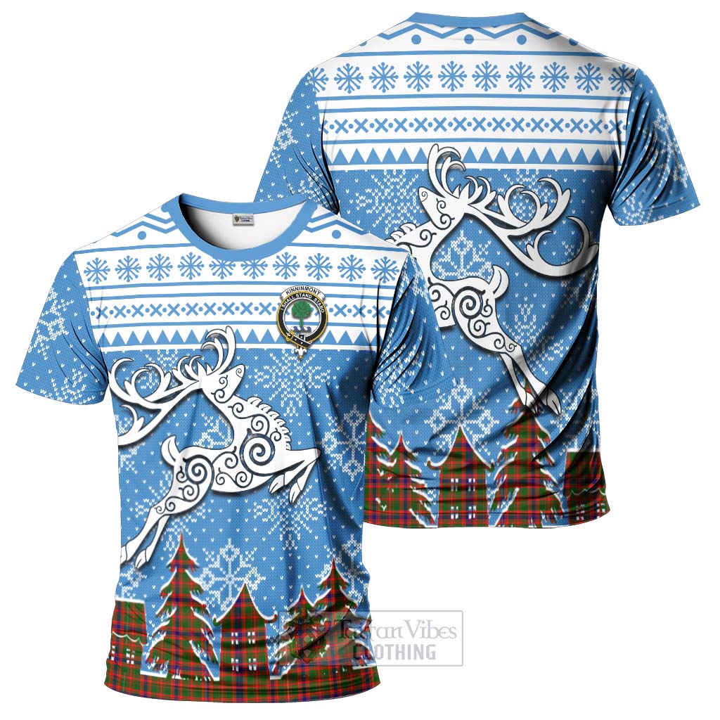 Kinninmont Clan Christmas T-Shirt Celtic Reindeer Style - Tartan Vibes Clothing