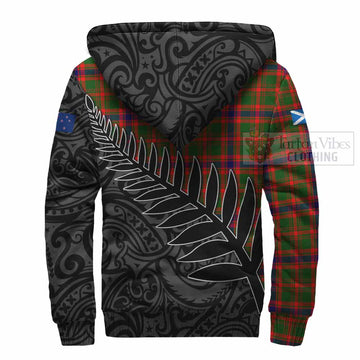Kinninmont Crest Tartan Sherpa Hoodie with New Zealand Silver Fern Half Style - Tartan Vibes Clothing