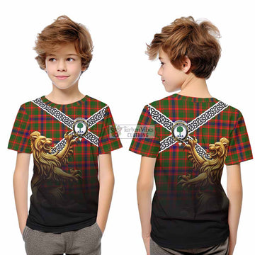 Kinninmont Crest Tartan Kid T-Shirt with Golden Lion Emblem Celtic Style - Tartan Vibes Clothing