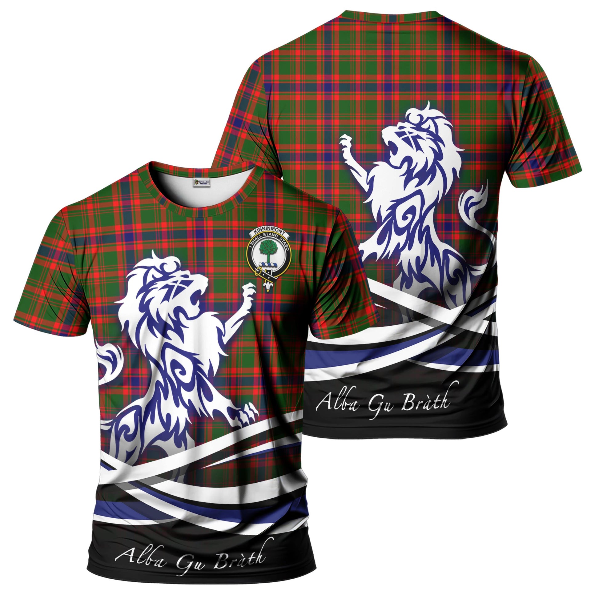 Kinninmont Tartan T-Shirt with Alba Gu Brath Regal Lion Emblem - Tartan Vibes Clothing