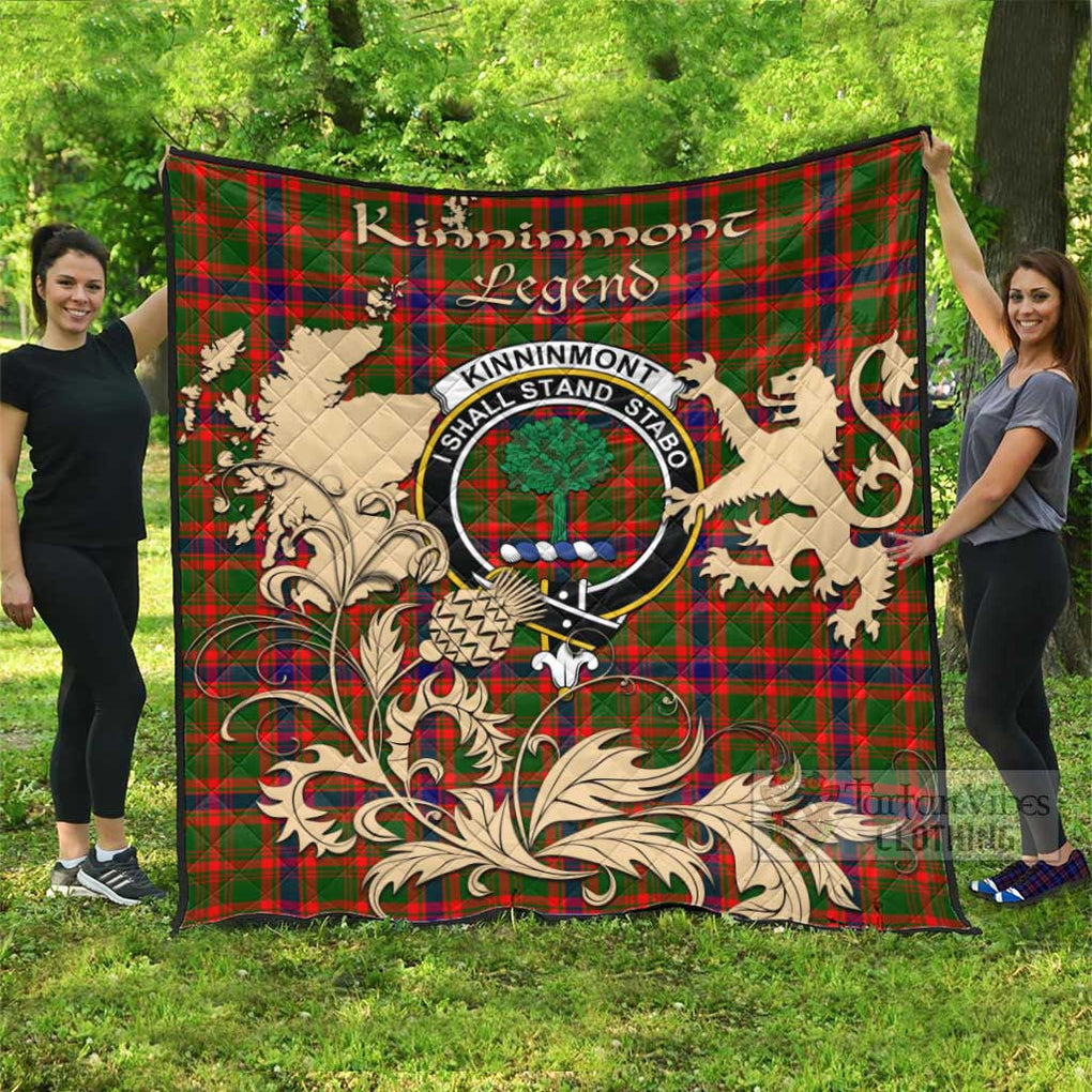 Tartan Vibes Clothing Kinninmont Tartan Quilt with Family Crest and Scottish Symbol Style
